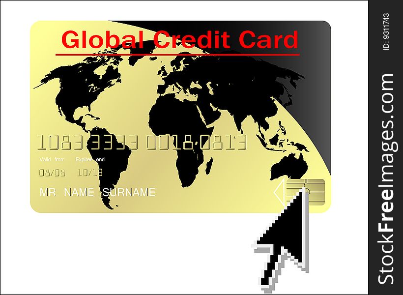 Global credit card vector with computer cursor
