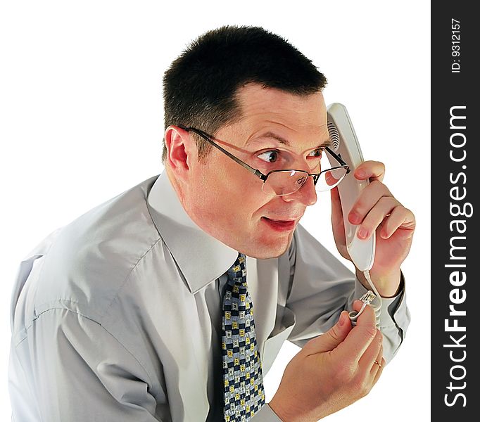 Man In Glasses With A Telephone