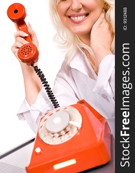 Nice caucasian model with red phone