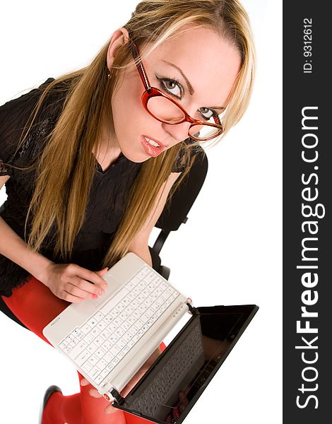 Young woman with laptop. Isolated