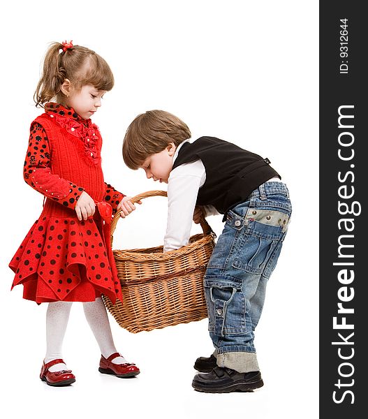 Two Beautiful Children With Basket