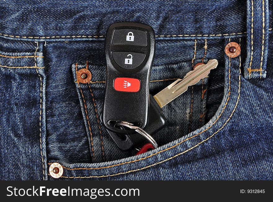 Car Keys in the pocket of denim trousers. Car Keys in the pocket of denim trousers.