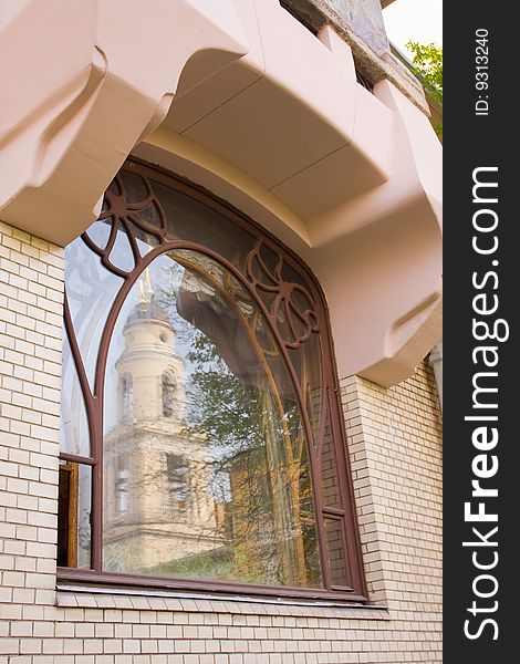 Window - element of the house in Moscow in art nouveau style - House of Ryabushinsky. Built by architect Shekchtel in 1900-1903. Currently there is museum of famous Soviet writer Gorky located in this building. Window - element of the house in Moscow in art nouveau style - House of Ryabushinsky. Built by architect Shekchtel in 1900-1903. Currently there is museum of famous Soviet writer Gorky located in this building.