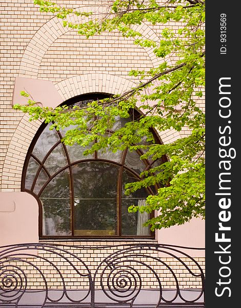 Window - element of the house in Moscow in art nouveau style - House of Ryabushinsky. Built by architect Shekchtel in 1900-1903. Currently there is museum of famous Soviet writer Gorky located in this building. Window - element of the house in Moscow in art nouveau style - House of Ryabushinsky. Built by architect Shekchtel in 1900-1903. Currently there is museum of famous Soviet writer Gorky located in this building.