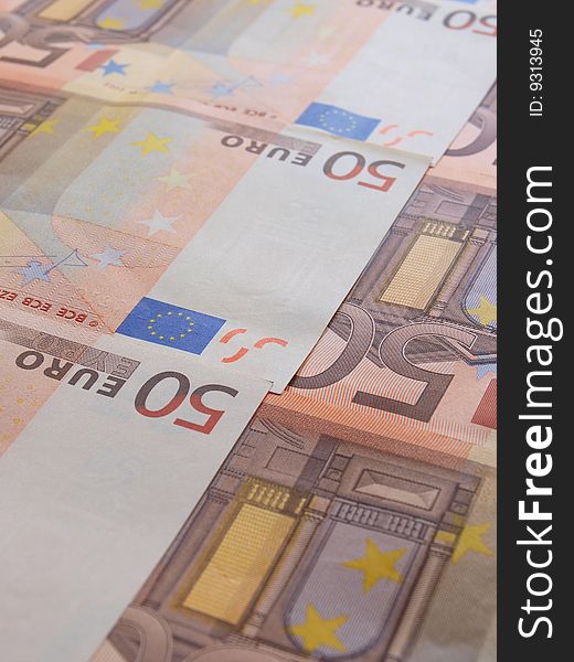 Pile of fifty euro bills. Pile of fifty euro bills