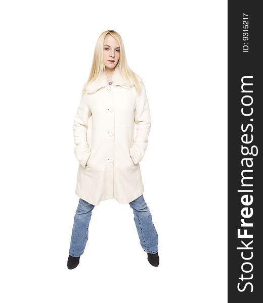 Woman - winter coat and jeans