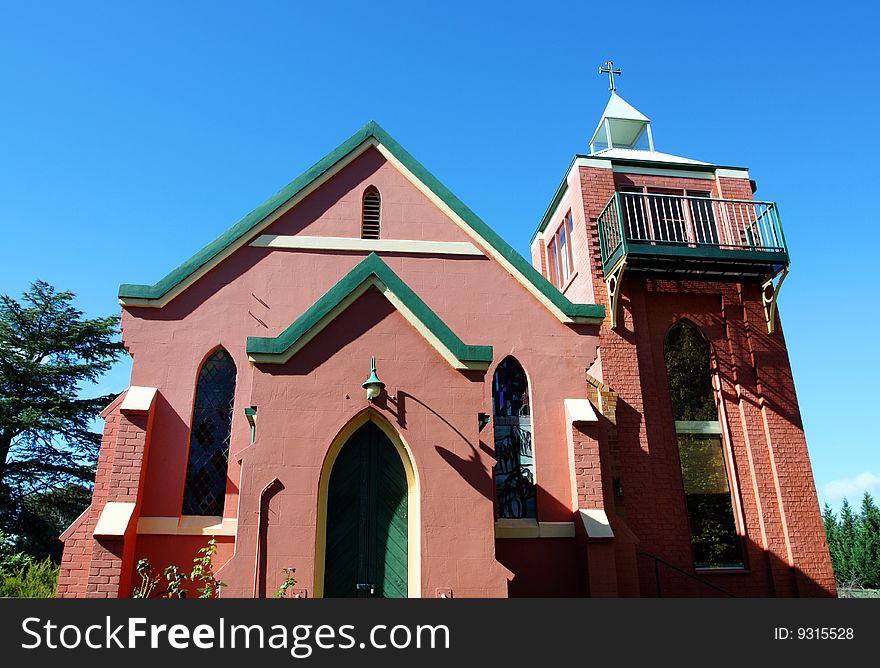 Looking up at an old parish church