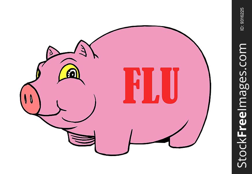 Cartoon of pink swine toy pig with new virus. Cartoon of pink swine toy pig with new virus
