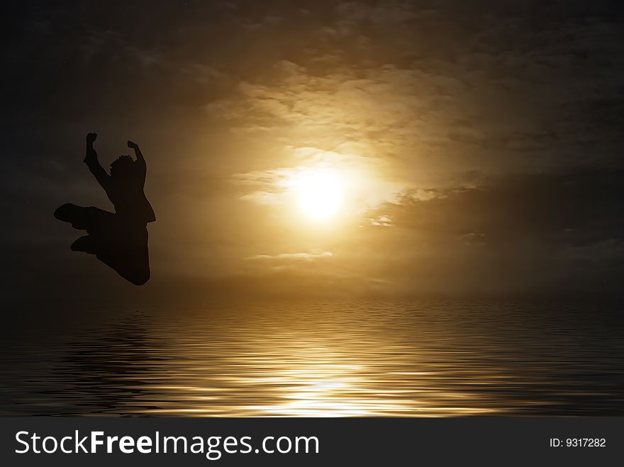 Happy and young man jumping