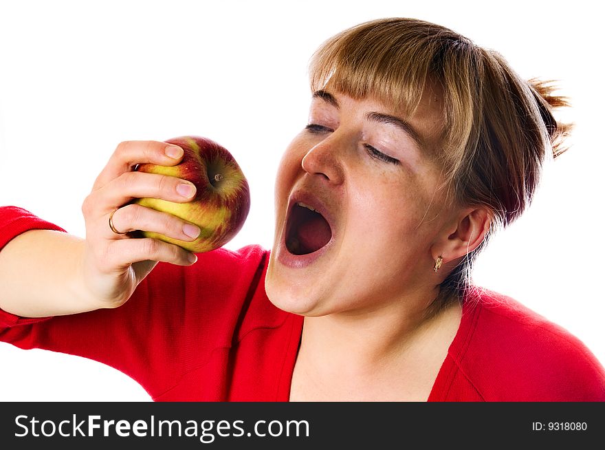 Woman with red apple in hand