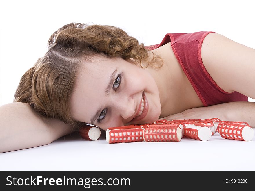 Smiley Woman With Hair-rollers.