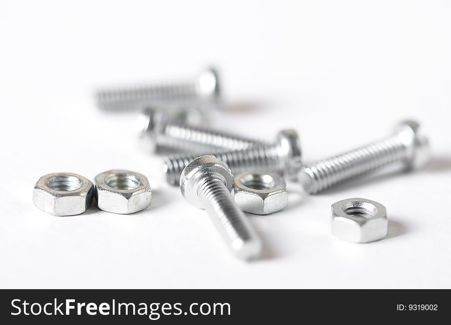 Bolts and nuts with shallow depth of field