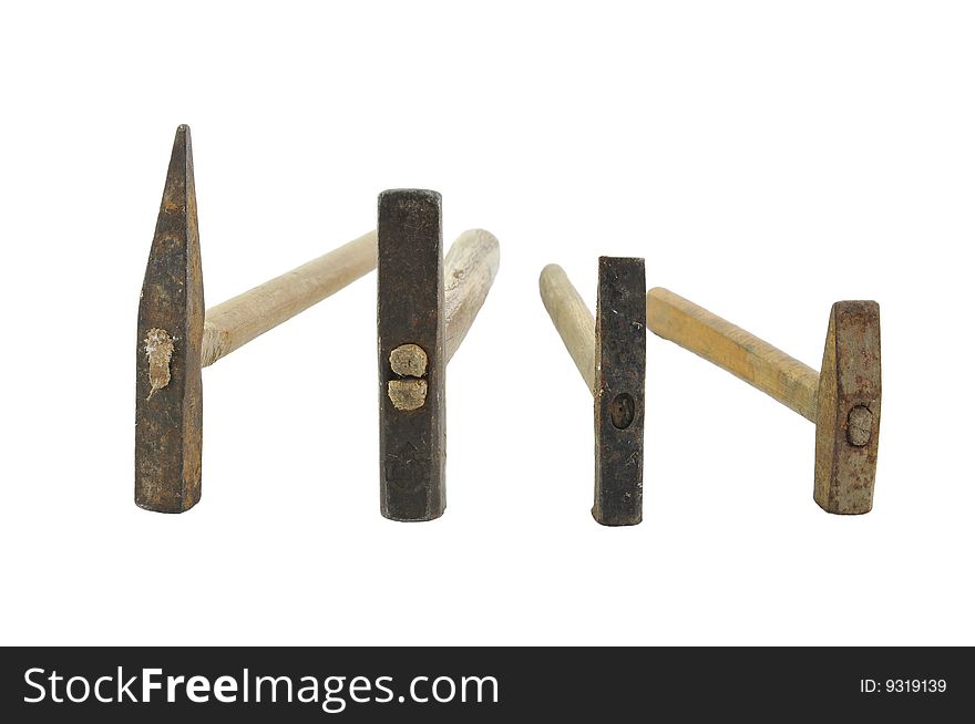 Four hammers isolated on a white background
