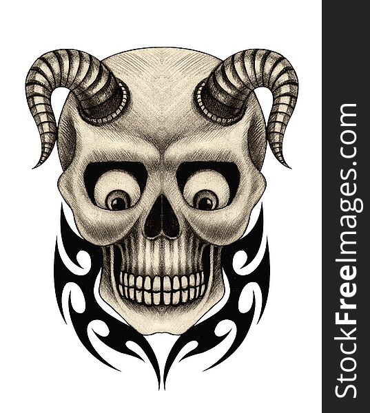 Art devil skull tatto.