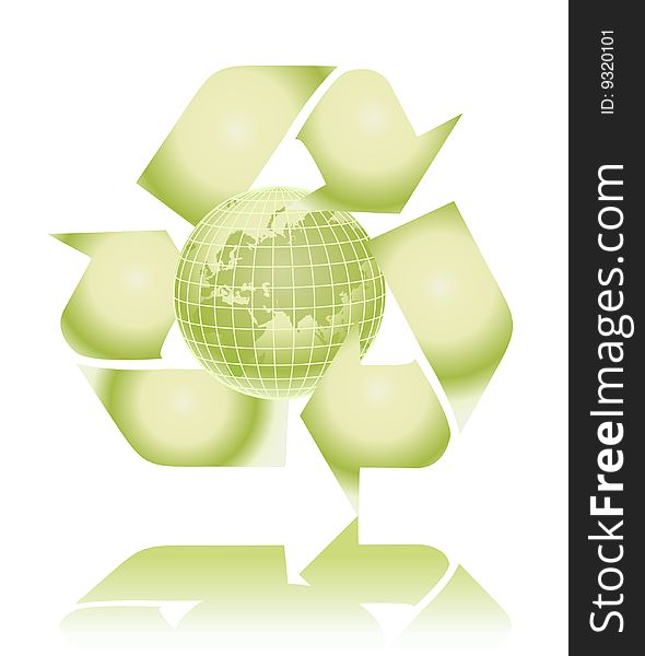 Vector green globe with recycling sign illustration