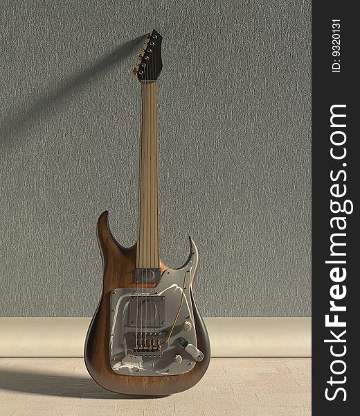 Electric Guitar standing against the wall