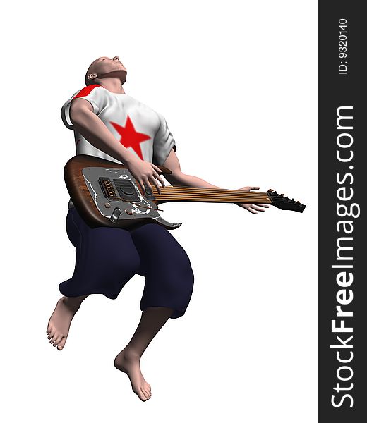 A caucasian man playing guitar. Isolated in white. A caucasian man playing guitar. Isolated in white
