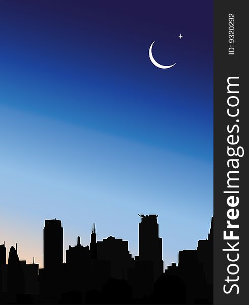 Modern city at night vector illustration