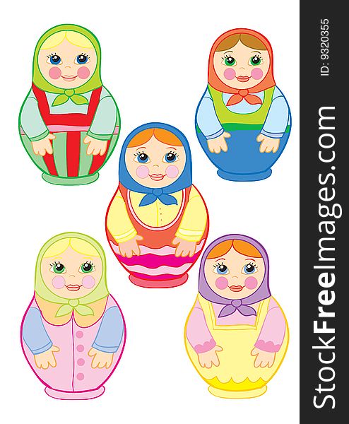 Set from multi-coloured nested dolls