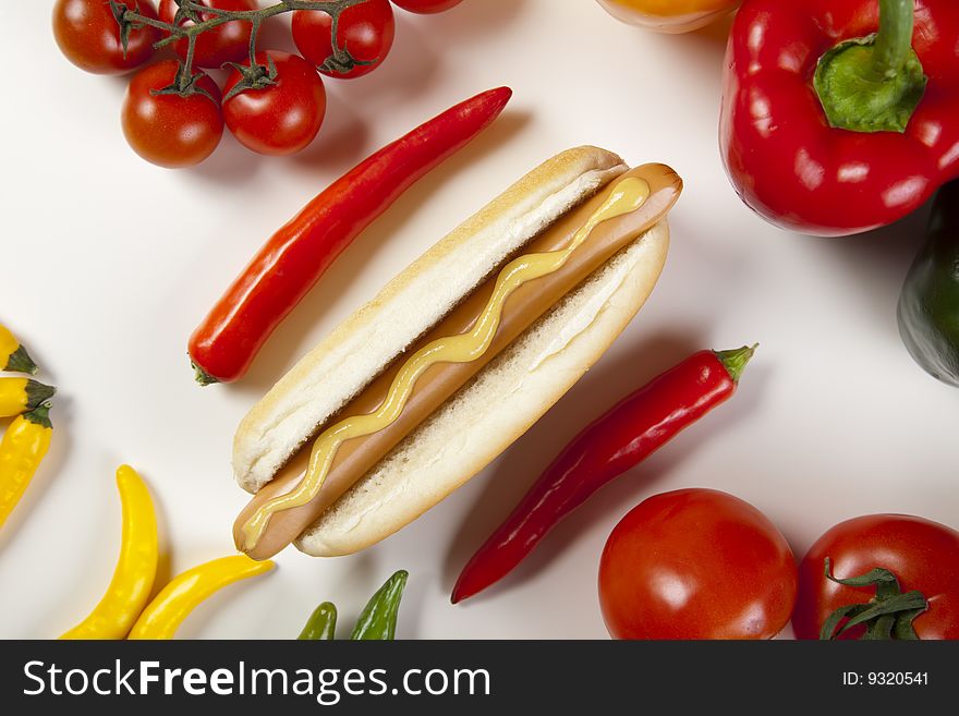 Hot dog on white with soft shadow