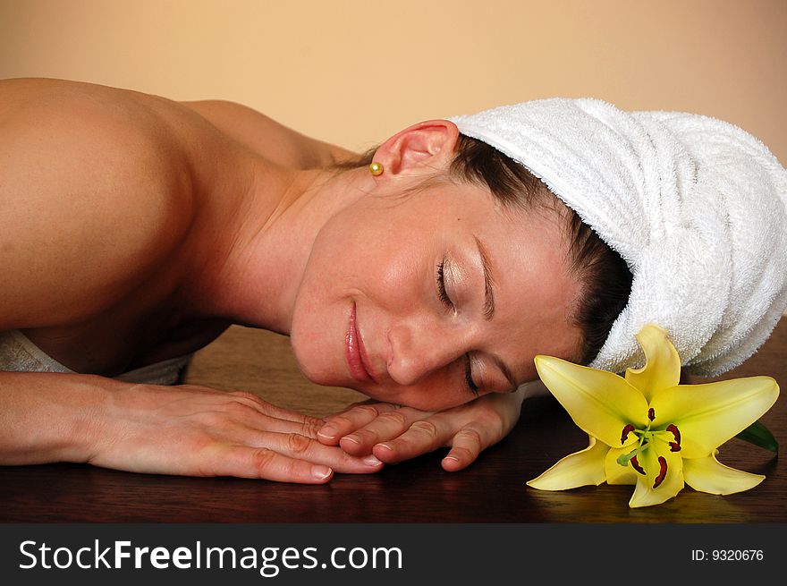 Attractive woman relaxing in spa. Attractive woman relaxing in spa