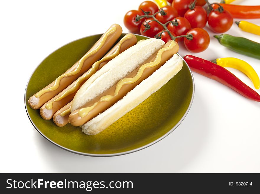 Hot dogs on white with soft shadow