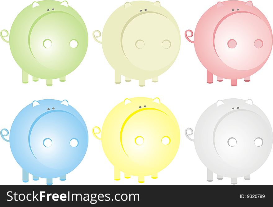 Vector illustration: six color pigs for web. Vector illustration: six color pigs for web