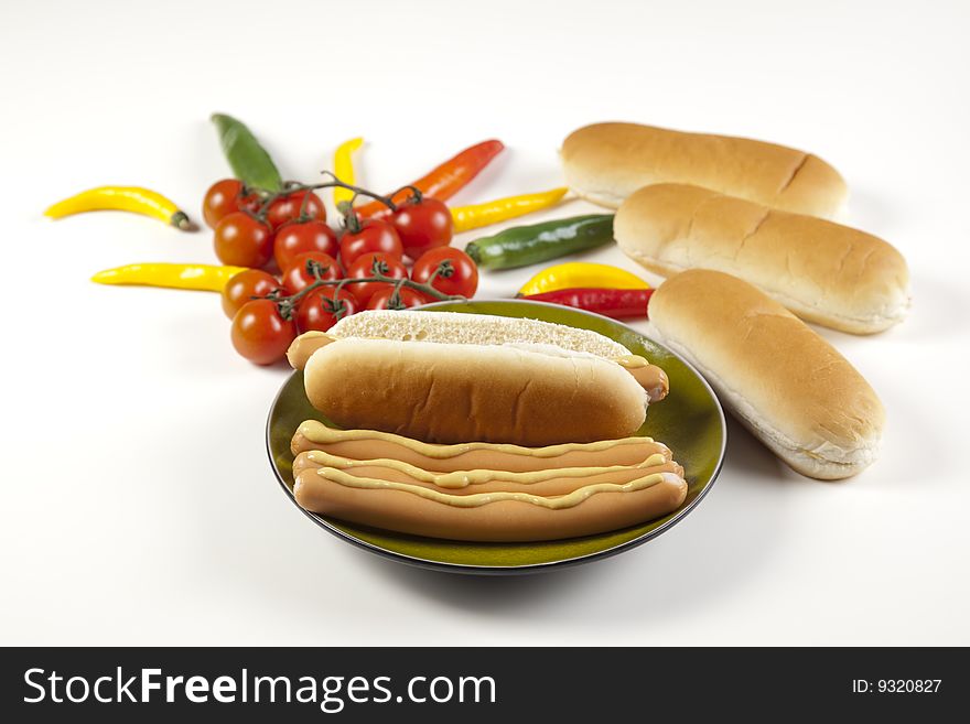 Hot dogs on white with soft shadow