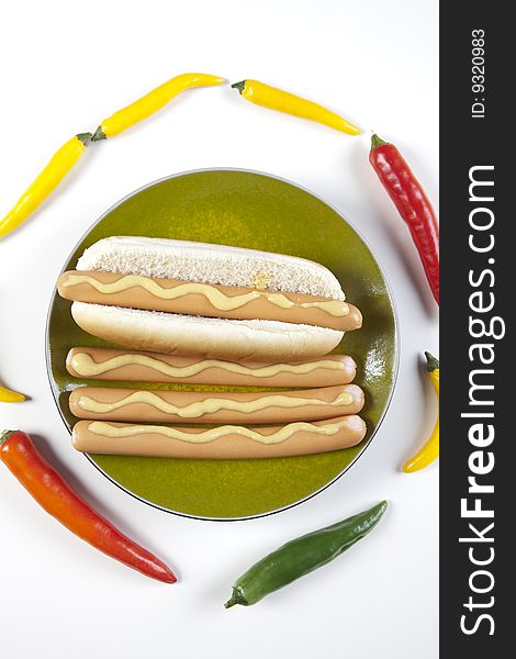 Hot dogs on white with soft shadow