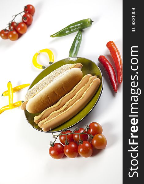 Hot dogs on white with soft shadow