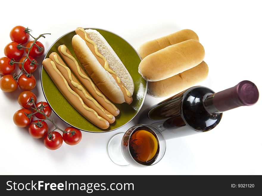 Hot dogs on white with soft shadow