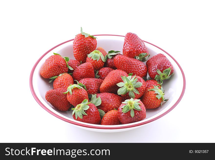 Strawberry in plate on white background