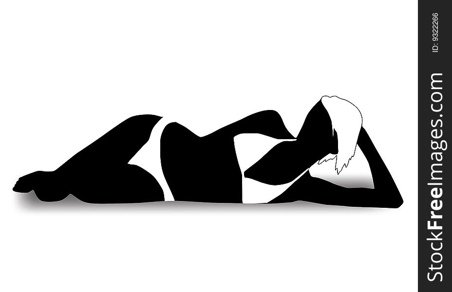 Girl in a swim-suit lying down. Vector illustration