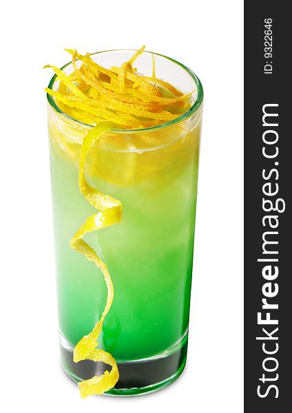 Green Cocktail with Rind of Lemon