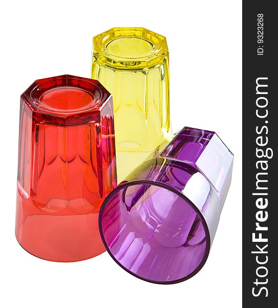 Three colored glases isolated. Clipping path
