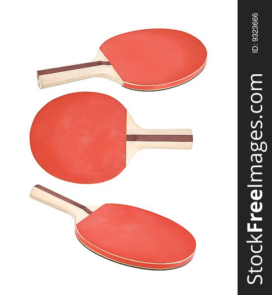 Three ping pong rackets isolated. Clipping pats