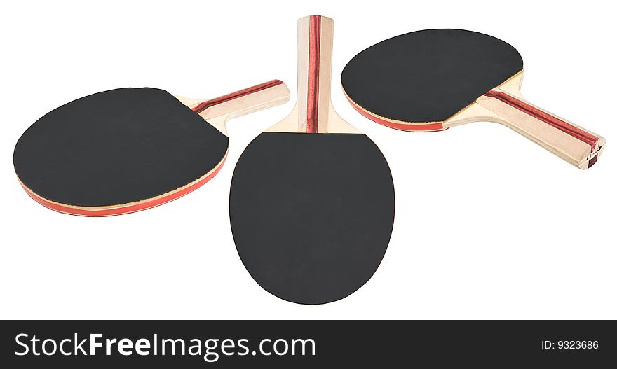 Three ping pong rackets isolated. Clipping pats