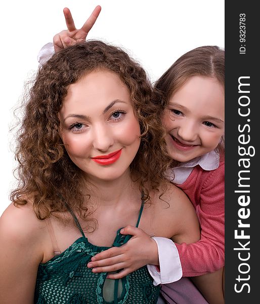 Happy mum with little daughter isolated on white with clipping path