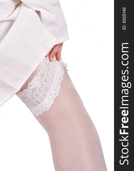 Portrait of a sexy nurses leg with white stocking. Portrait of a sexy nurses leg with white stocking