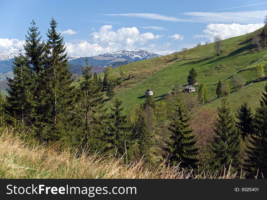 Spring landscape over the romanian bucolic hills