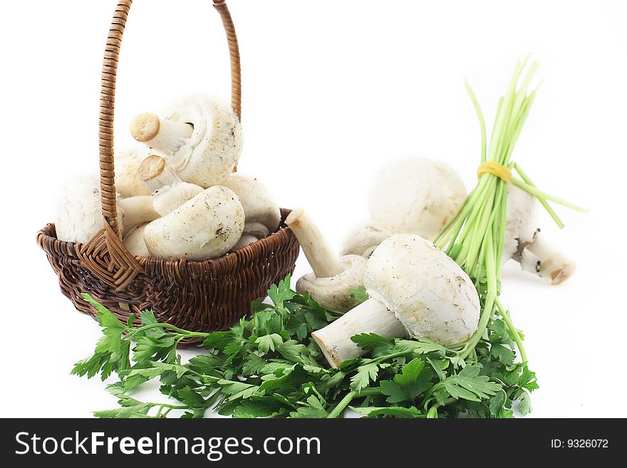 Basket, Parsley And Mushrooms