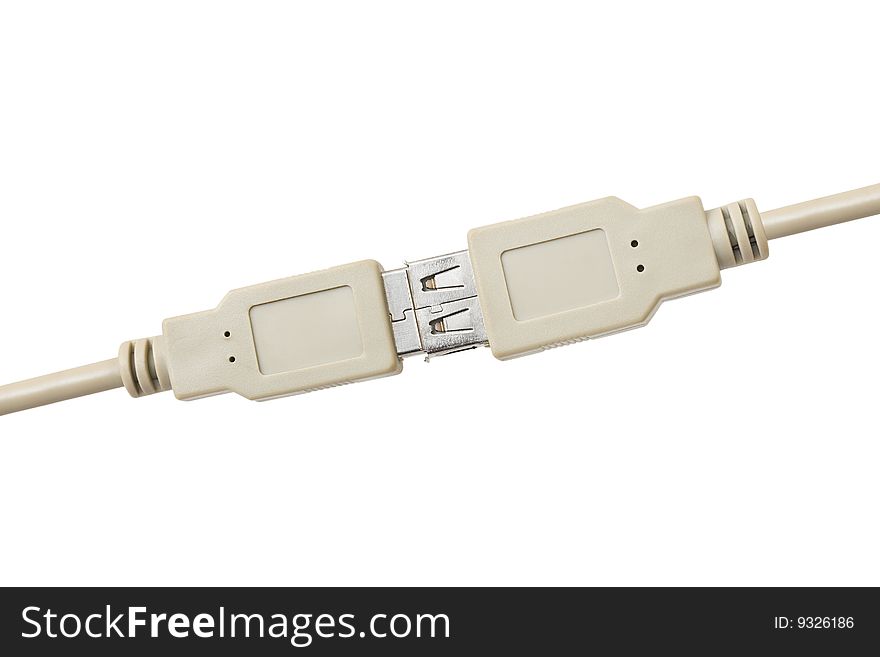 Connected computer cable isolated on white background