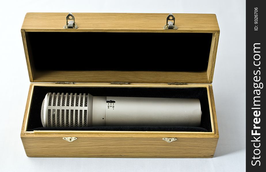 Studio Microphone In A Wooden Case
