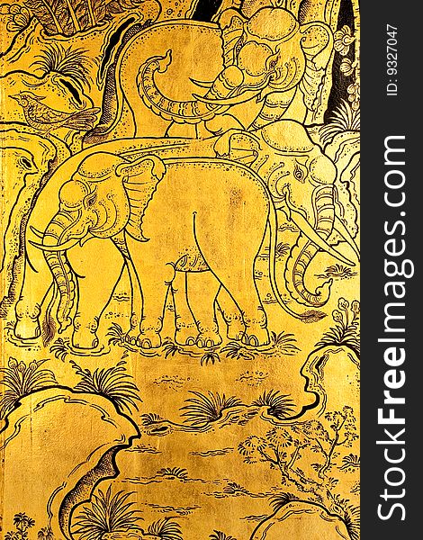 Elephants In Traditional Thai Style Art