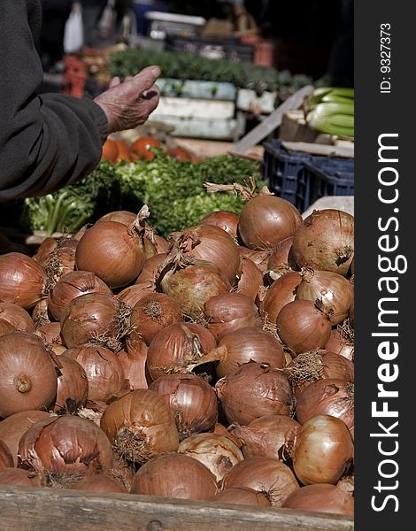 Closeup of onions at the market