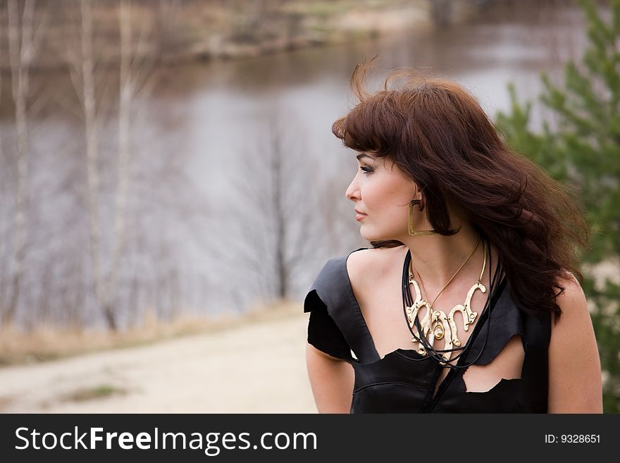 Portrait young woman in forest