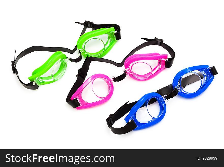 Goggles for swimming on a white background