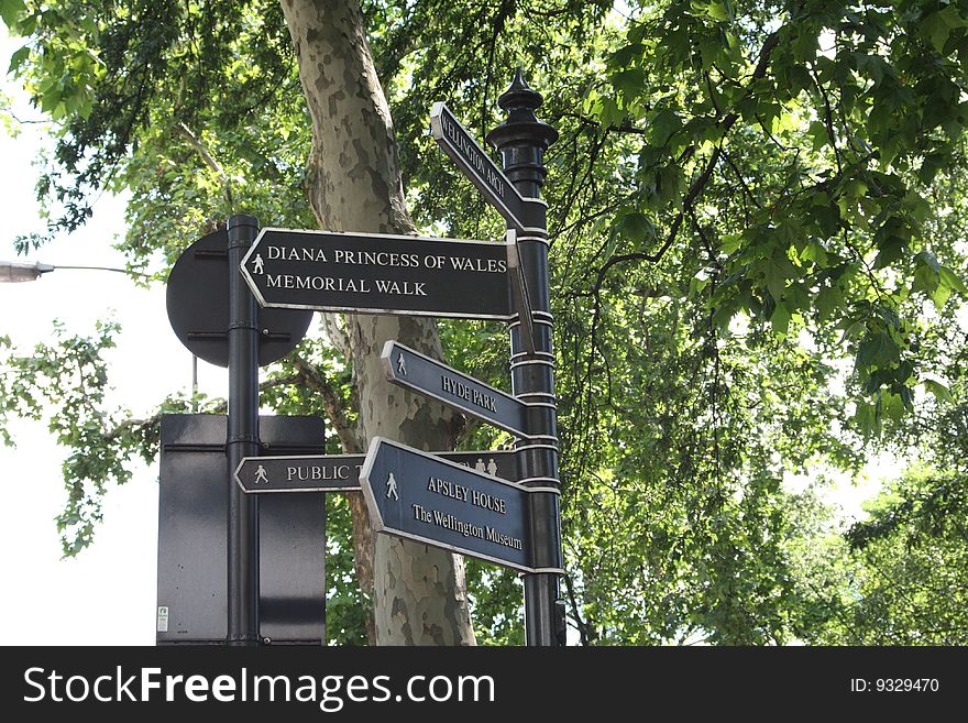 Directional Sign outside Palace in London. Directional Sign outside Palace in London