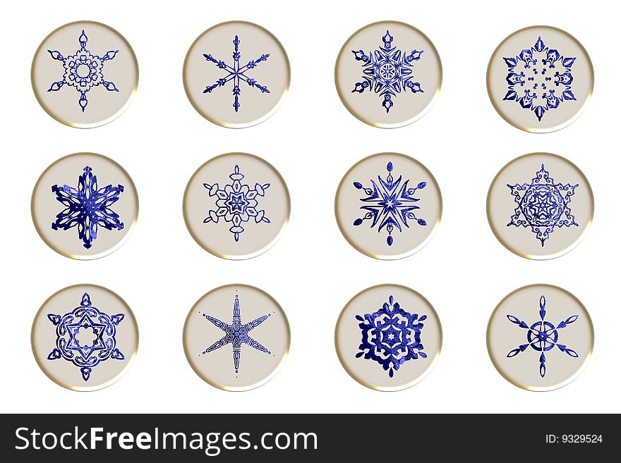 Blue Snowflakes icons on white pins