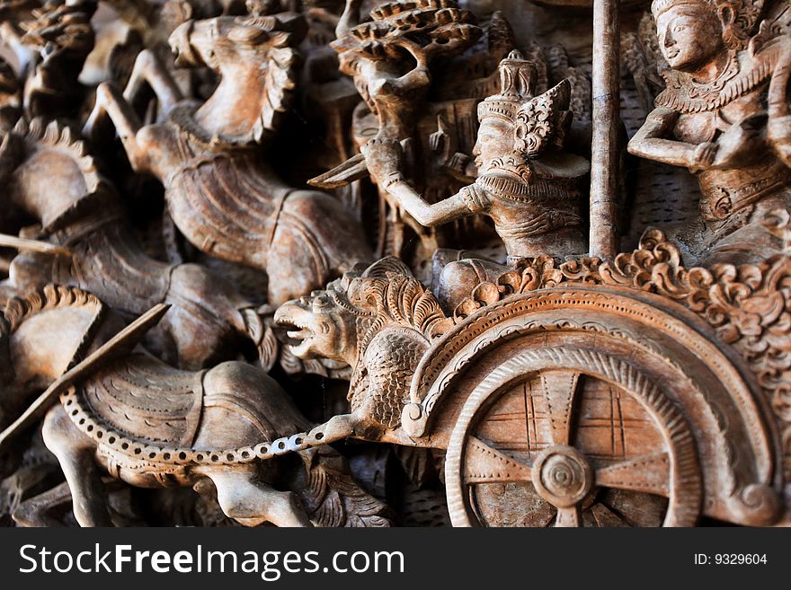 Wooden sculpture of ancient war